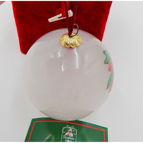 Christmas House Reverse Hand Painted Poinsettia Glass Ornament W/Box 3 Inch - Picture 6 of 7